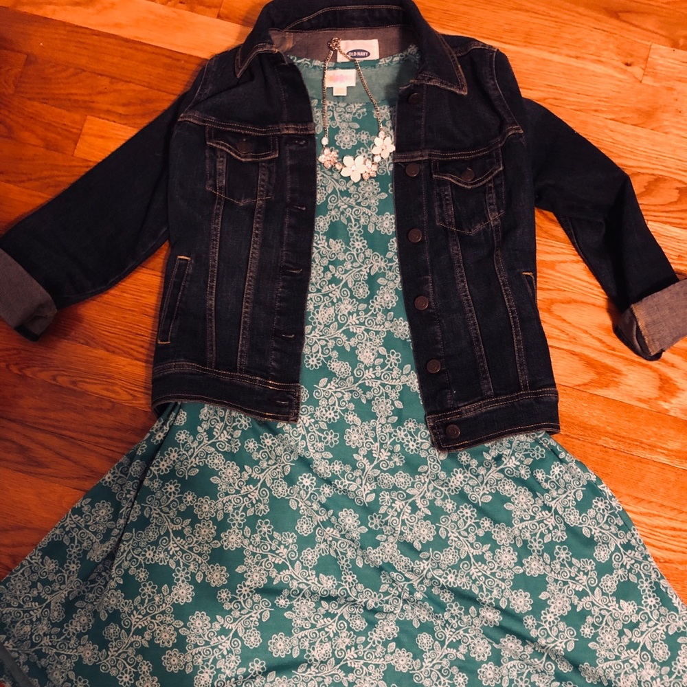 LuLaRoe Floral Jacquard Carly Dress XXS Teal/White